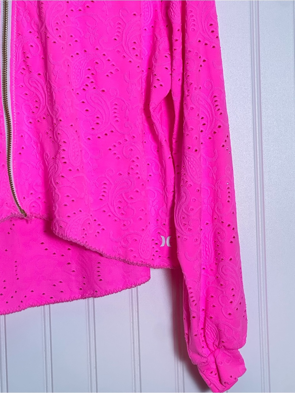 LoveShackFancy x Hurley Eyelet Paisley Zip-Up Hoodie Cotton Candy" pink Large - Picture 8 of 13